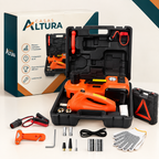 Kit Macaco Elétrico 4 em 1 — Compressor de Ar, Chave de Impacto 480 N.m, Lanterna LED e Macaco Hidráulico 5 Toneladas + Par de Luvas + Martelo de Segurança