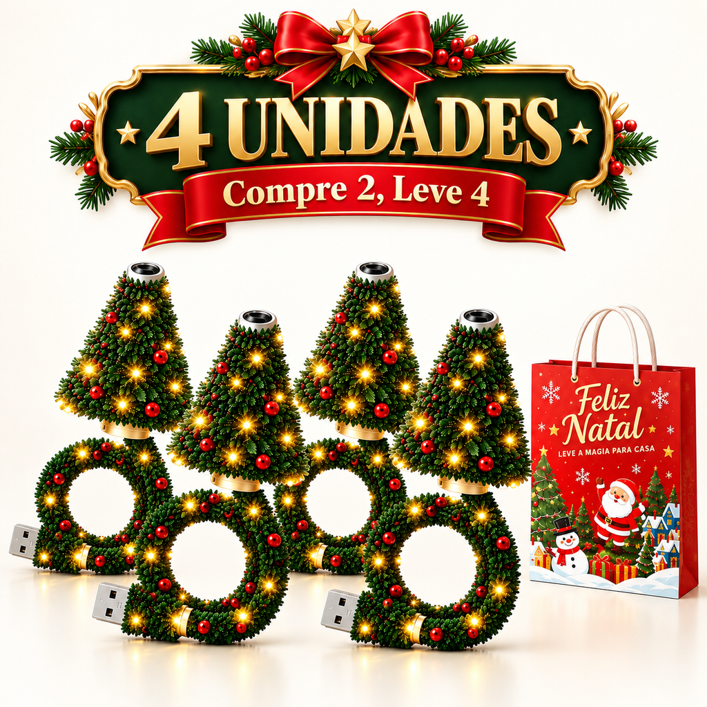 Mini Árvore de Natal com Luz LED - Projeta Papai Noel, Renas, Estrelas e Flocos de Neve!