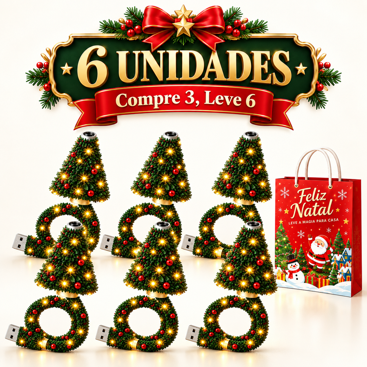 Mini Árvore de Natal com Luz LED - Projeta Papai Noel, Renas, Estrelas e Flocos de Neve!