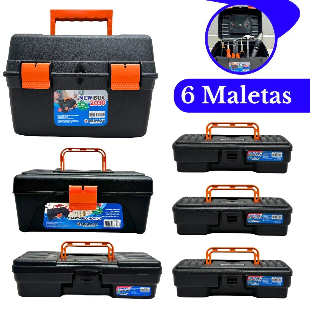 Kit 6 Maletas Ferramentas Caixas Reforçadas Pequena Grande Caixa Mecânico Reforçada